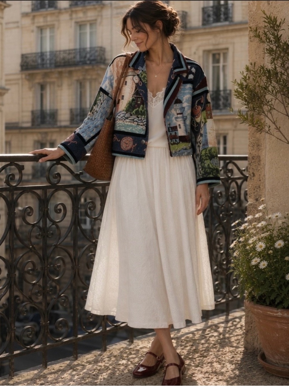 Vintage Paco Soler Lighthouse Nautical Tapestry Cropped Blazer Jacket M/L